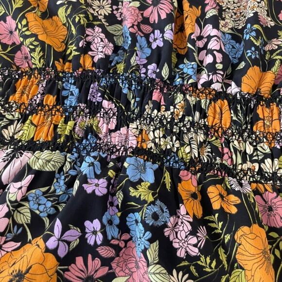 Anthropologie WAYF Dress BLack floral Smocked Fall Sz S Aesthetic Cottage Core - Picture 5 of 16